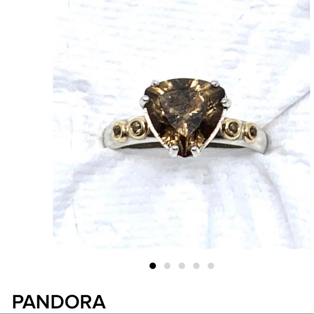 Pandora Trillion Cut Smoky Topaz Ring - Picture 1 of 9
